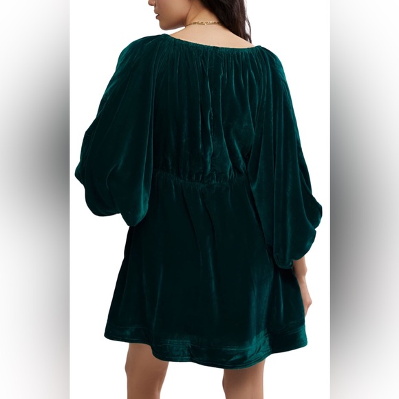 FREE PEOPLE PORTIA EMERALD GREEN VELVET DRESS XL - Picture 2 of 9